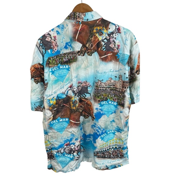 BF1015 Men’s DEL MAR Thoroughbred Horse Racing LINEN Button Down Shirt L - Picture 3 of 4
